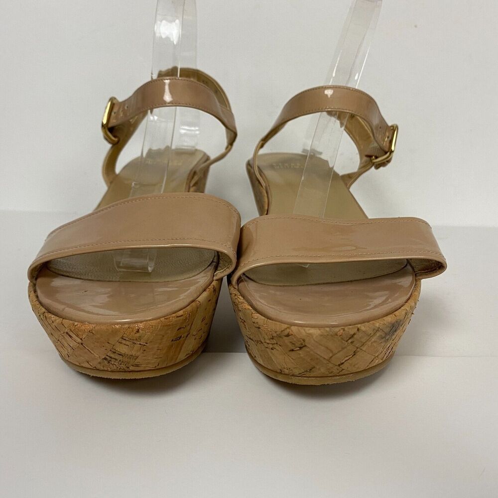 Stuart Weitzman Sandals Womens 10 Beige Cork Platform Wedge Slingback Patent - Picture 2 of 11